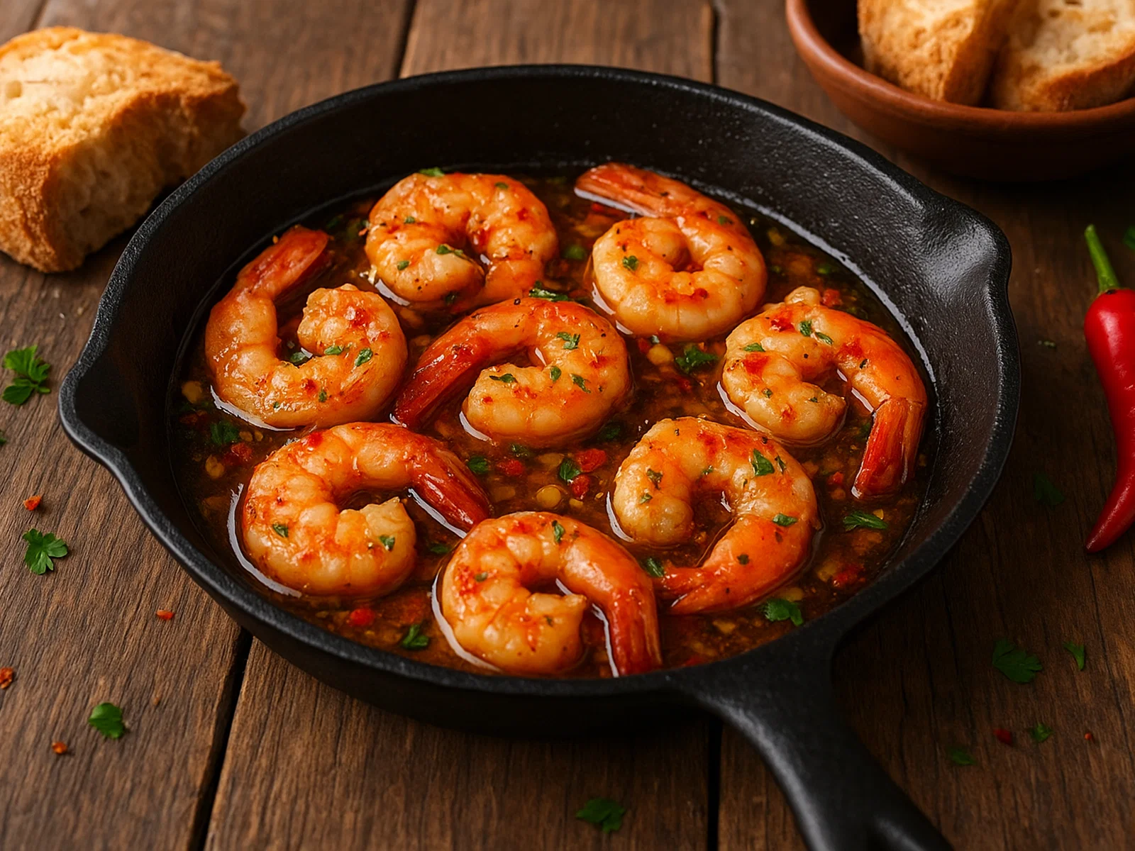 Crevettes Pil Pil – Garnelen in Knoblauch-Chili-Öl
