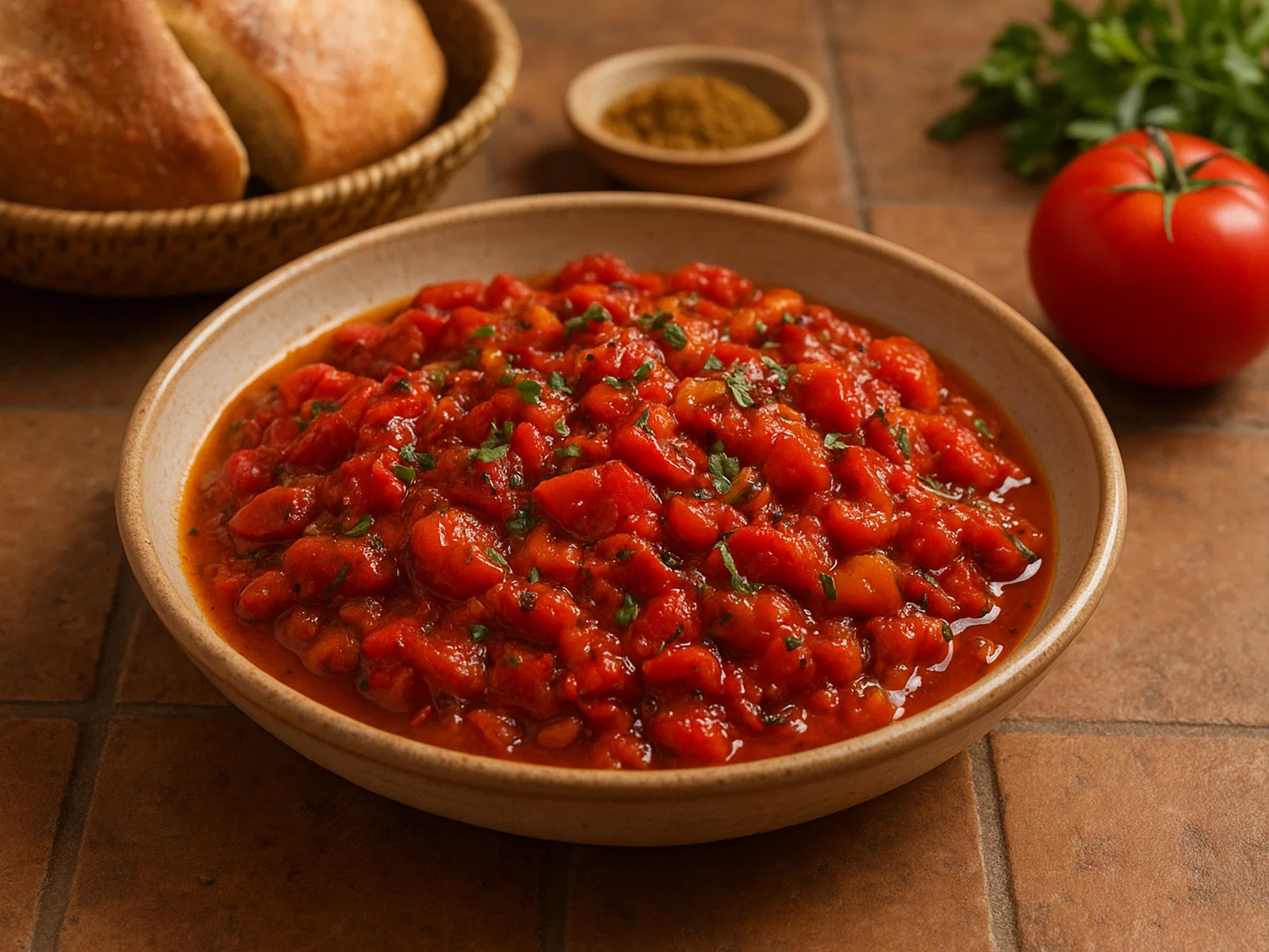 Taktouka – marokkanischer Salat aus gerösteten Paprika und Tomaten
