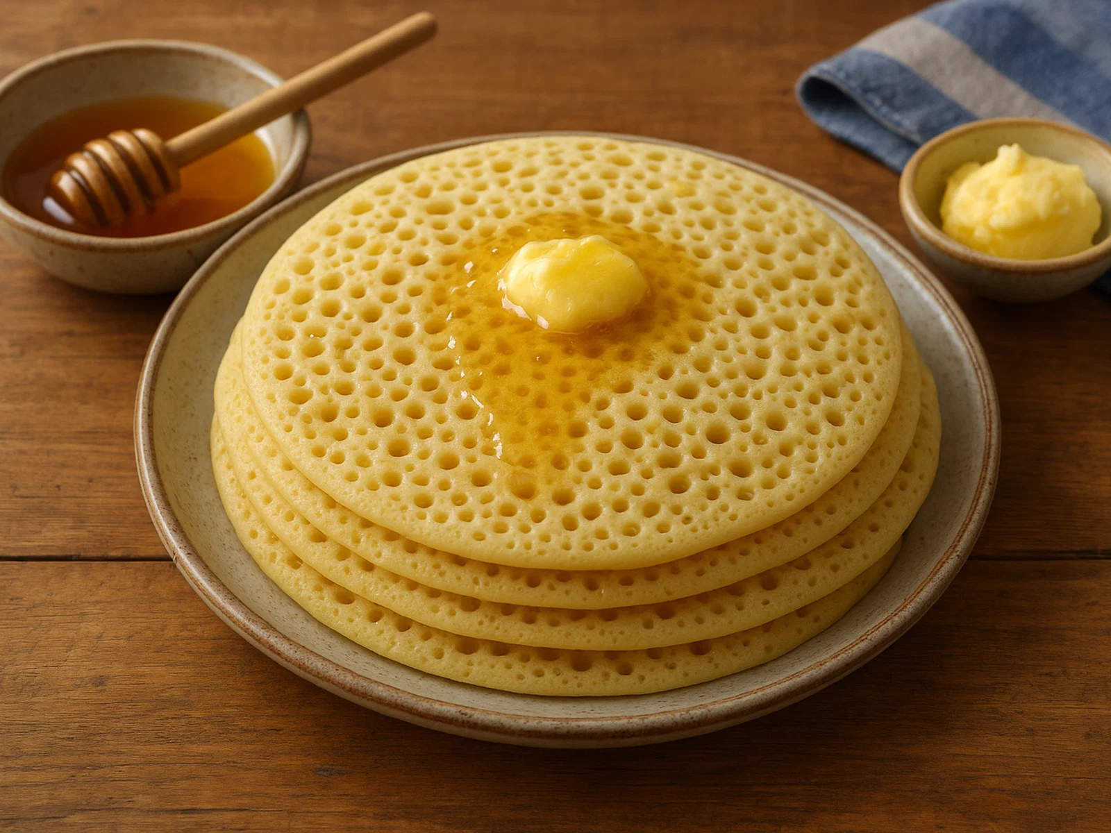 Baghrir – Marokkanische Tausend-Loch-Pfannkuchen mit Honig-Butter
