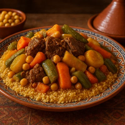 Couscous aux légumes de Fès mit Lamm und sieben Gemüsen