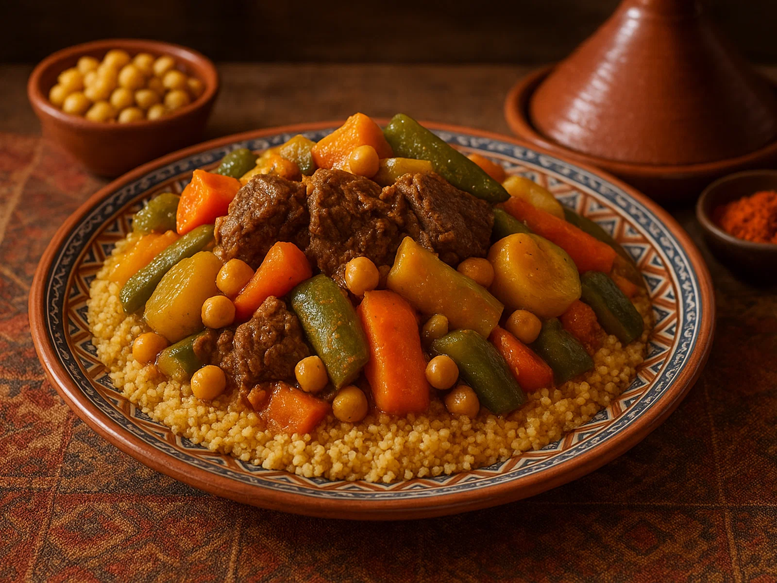 Couscous aux légumes de Fès mit Lamm und sieben Gemüsen