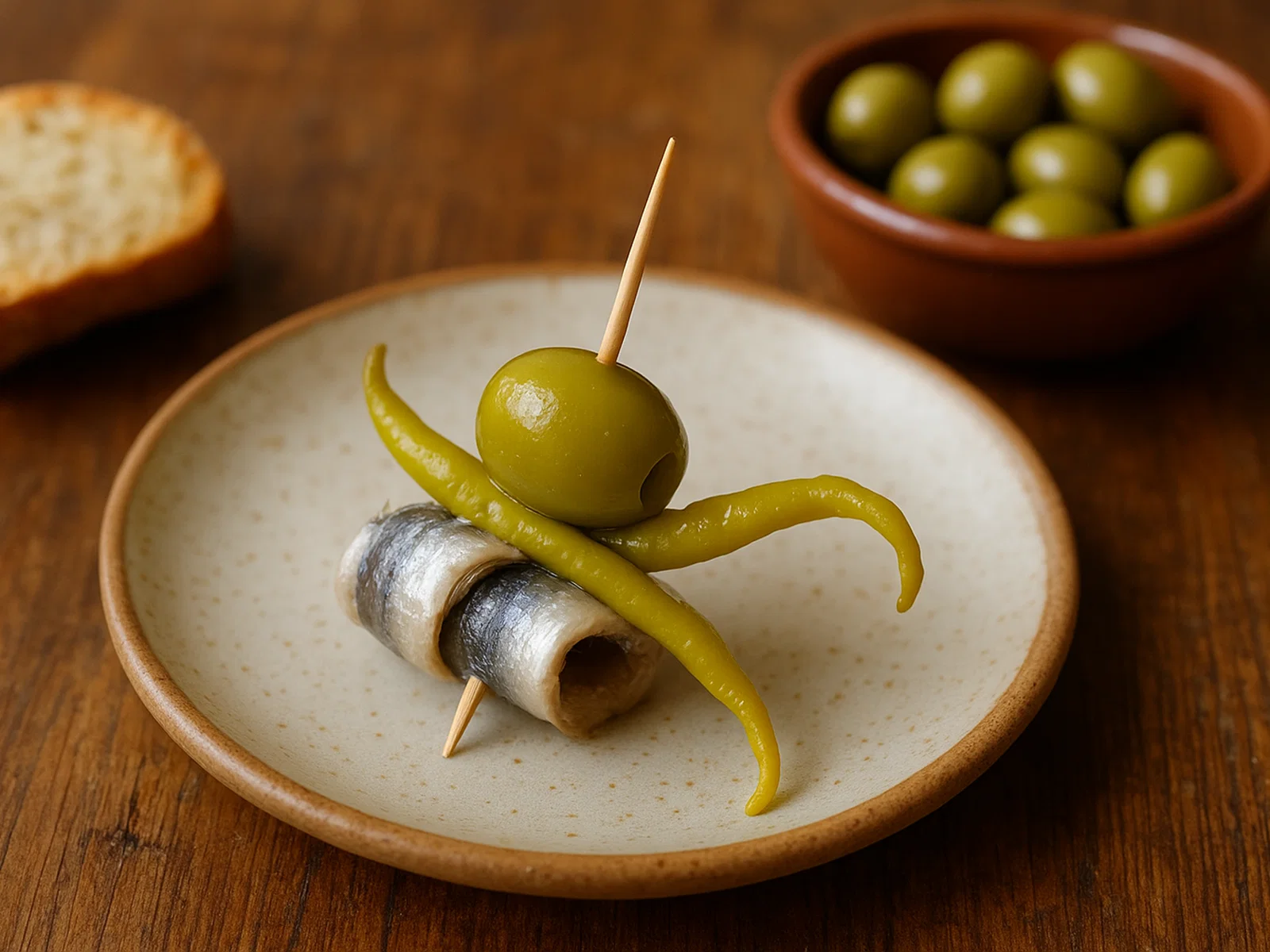 Gilda – Pintxo mit Sardelle, Olive und eingelegter Peperoni