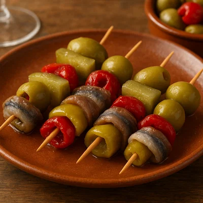 Spanische Banderillas – pikante Antipasti-Spießchen