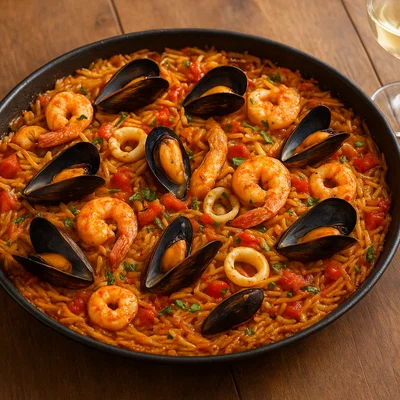 Fideuà – Spanische Nudelpaella mit Meeresfrüchten