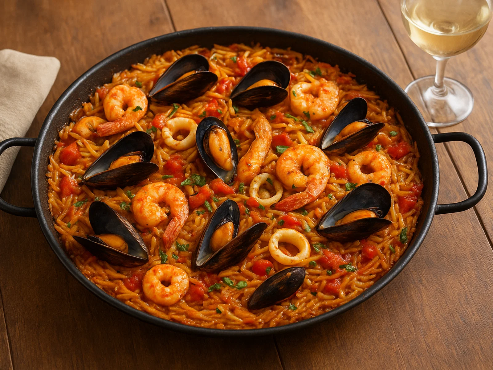 Fideuà – Spanische Nudelpaella mit Meeresfrüchten