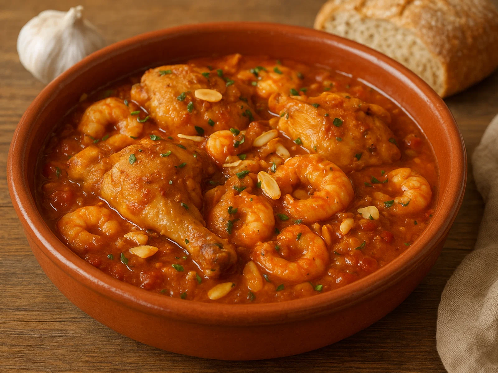 Pollastre amb gambes – Katalanisches Huhn-mit-Garnelen (Mar i Muntanya)