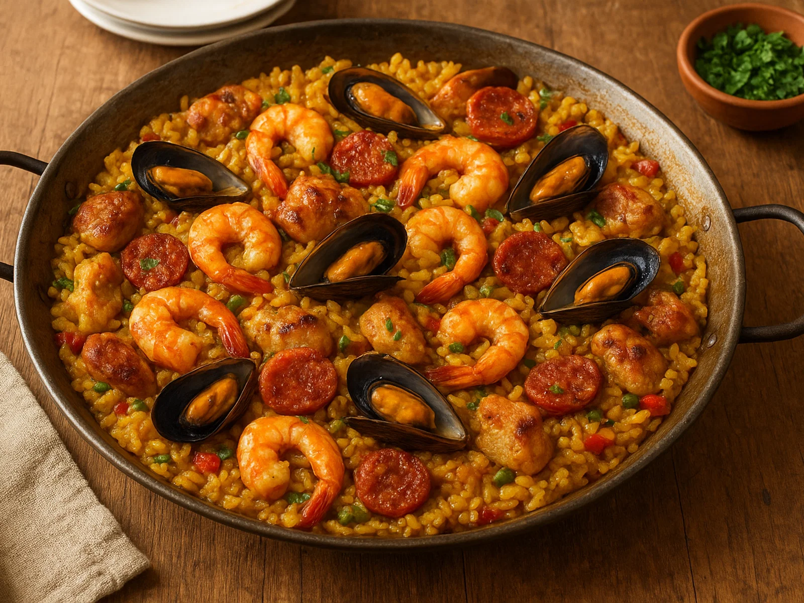 Paella mixta – Spanische Reis-Pfanne mit Fleisch und Meeresfrüchten