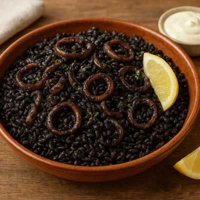Arroz negro – Spanischer schwarzer Reis mit Tintenfisch