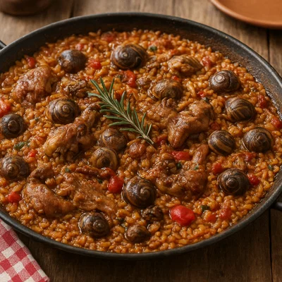 Arroz con conejo y caracoles (Reis mit Kaninchen und Schnecken)