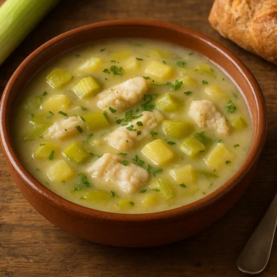Porrusalda – Baskische Lauch-Kartoffel-Suppe mit Stockfisch