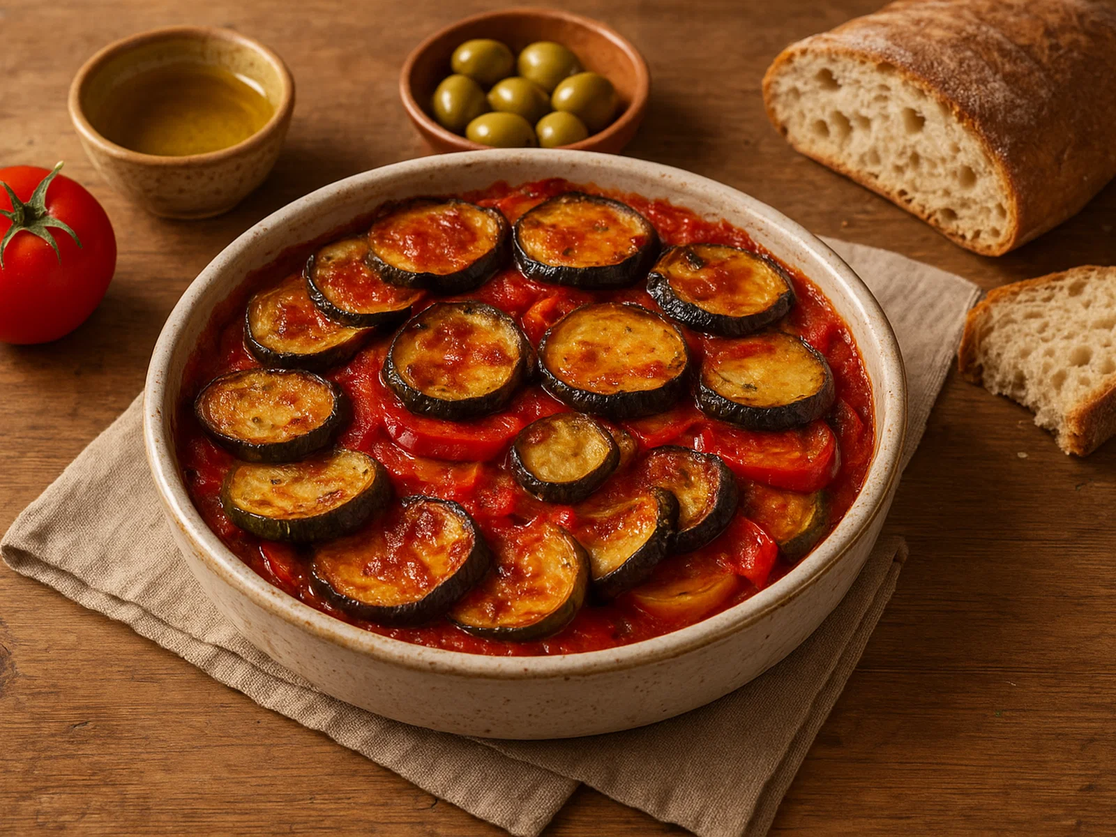Mallorquinisches Tumbet – geschichtetes Ofengemüse mit Tomatensoße
