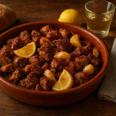 Cochifrito – Spanisches Pfannengericht mit Lamm, Knoblauch und Zitrone