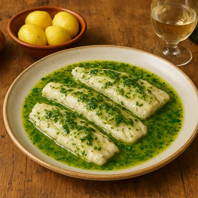 Merluza en salsa verde – Seehecht in grüner Petersiliensauce