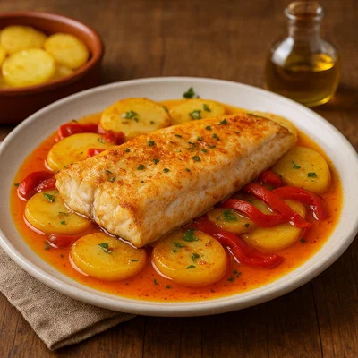 Merluza a la gallega – Galicischer Seehecht mit Kartoffeln und Paprika-Öl