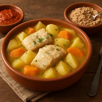 Sancocho canario (Kanarischer Salzfisch mit Kartoffeln, Mojo und Gofio)