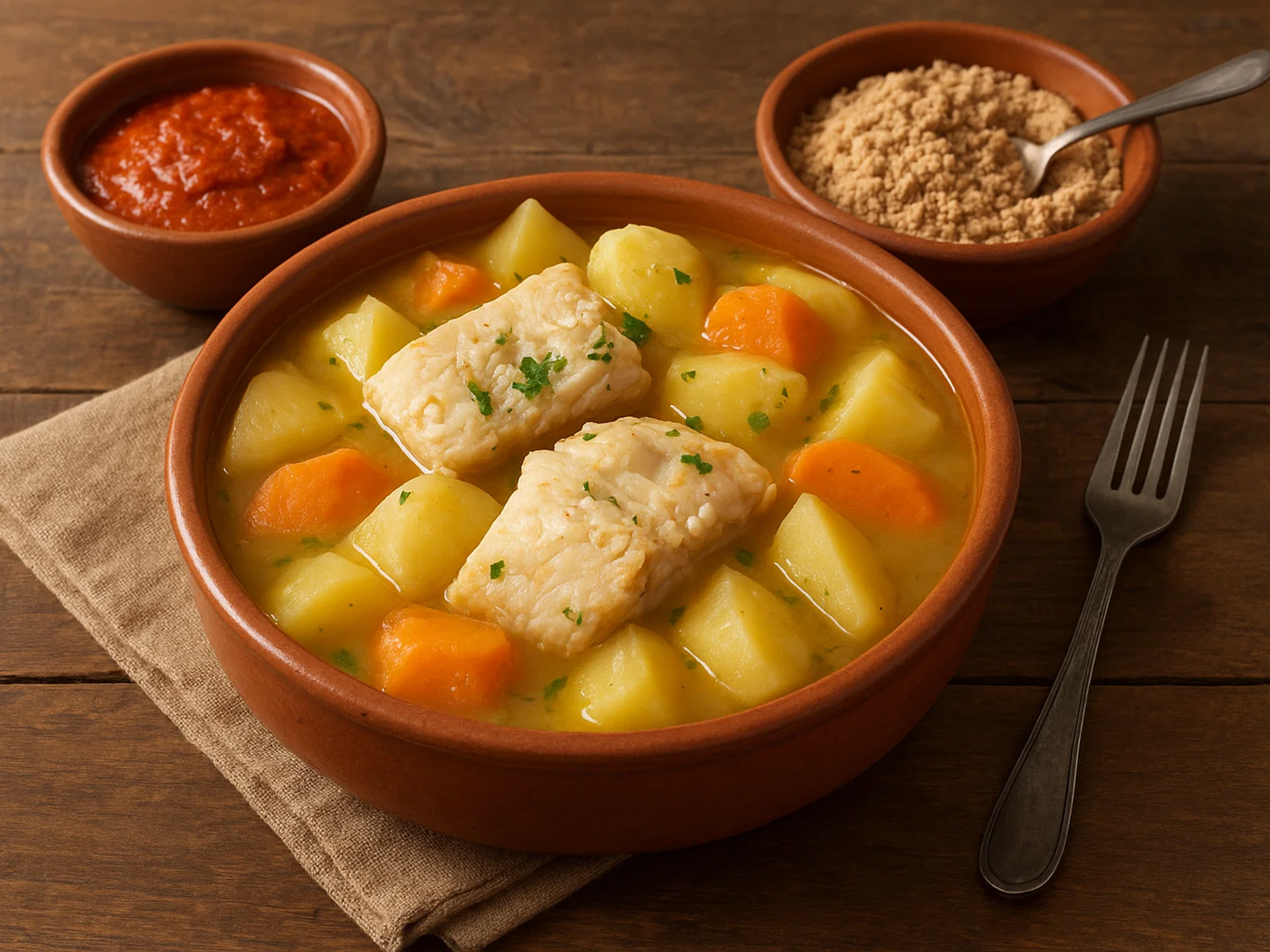 Sancocho canario (Kanarischer Salzfisch mit Kartoffeln, Mojo und Gofio)