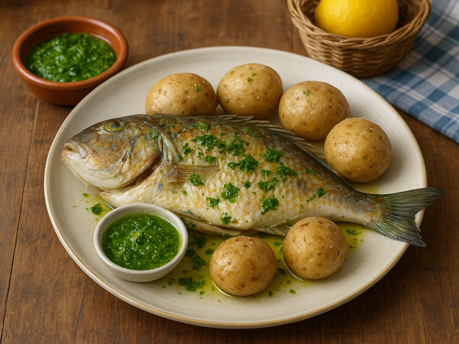 Vieja sancochada (Gekochter Papageifisch mit Mojo und Kartoffeln)