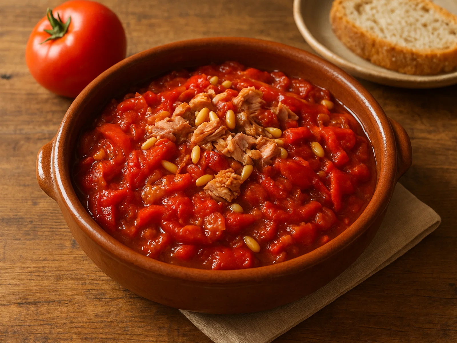 Titaina – Geschmortes Paprika-Tomaten-Gemüse mit Thunfisch und Pinienkernen