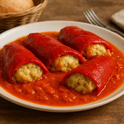 Pimientos del piquillo rellenos (gefüllte Piquillo-Paprika mit Stockfisch)