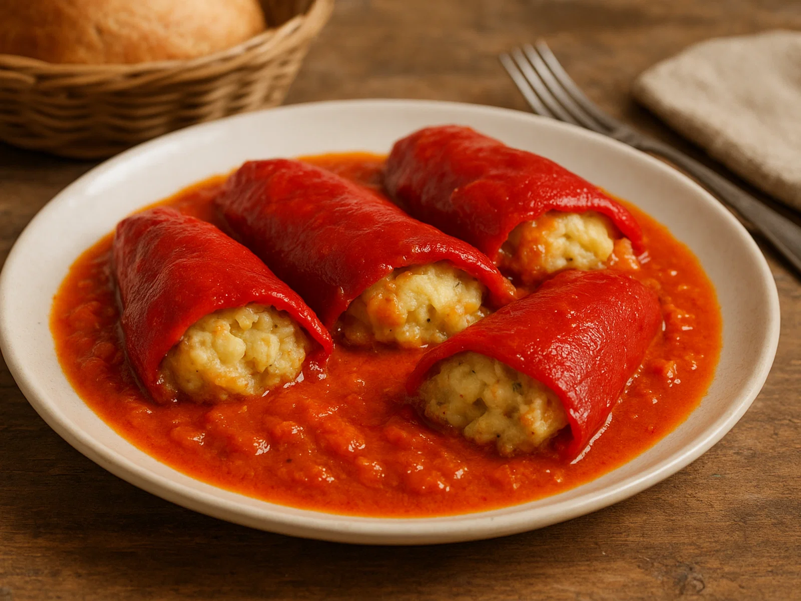 Pimientos del piquillo rellenos (gefüllte Piquillo-Paprika mit Stockfisch)