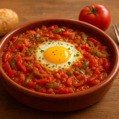 Piperrada – Baskische Paprika-Tomaten-Pfanne mit Ei