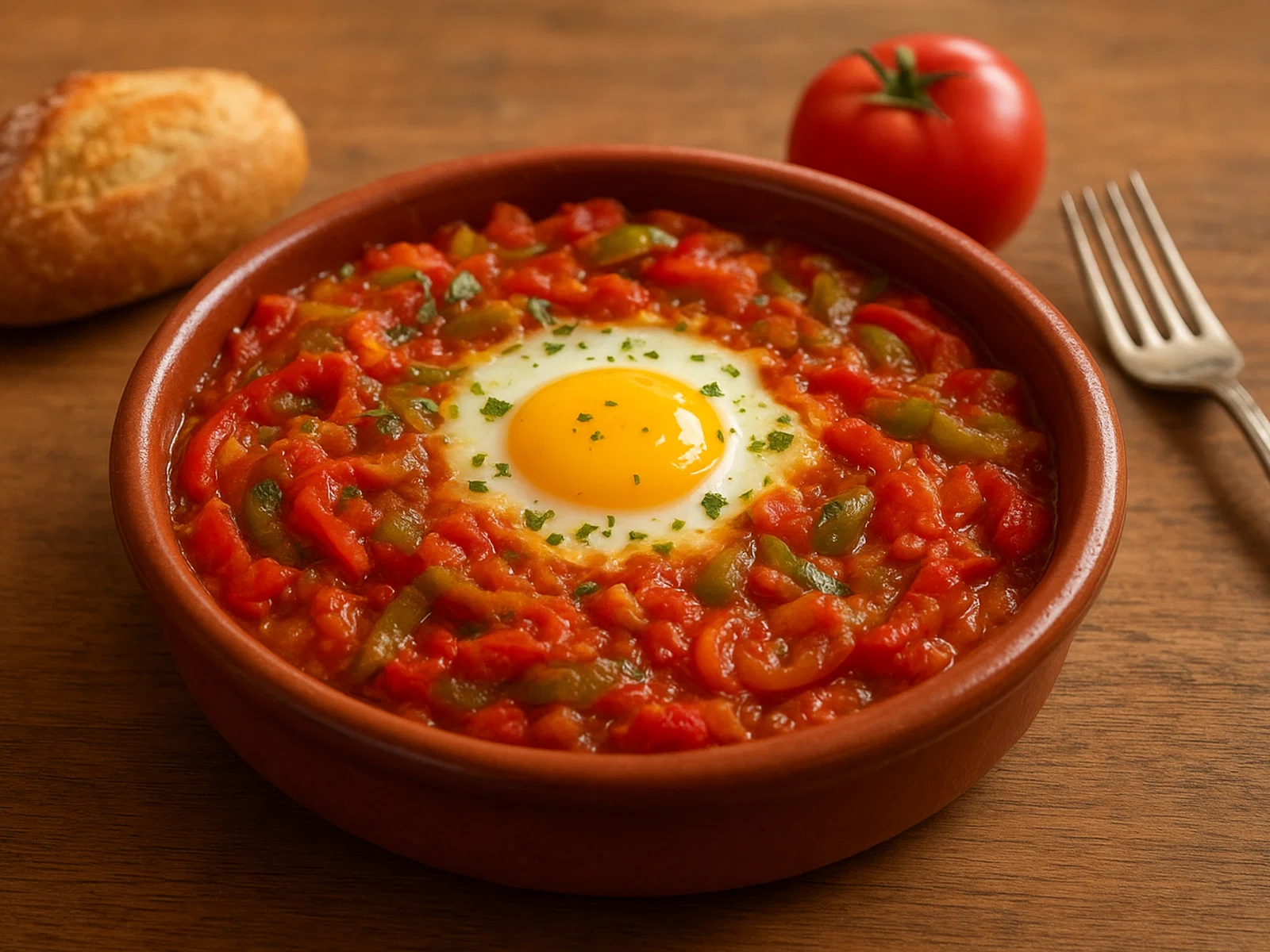 Piperrada – Baskische Paprika-Tomaten-Pfanne mit Ei