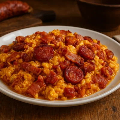 Duelos y quebrantos – Spanisches Rührei mit Chorizo und Speck