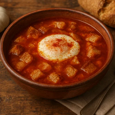 Sopa Castellana – Spanische Knoblauch-Brotsuppe mit pochiertem Ei