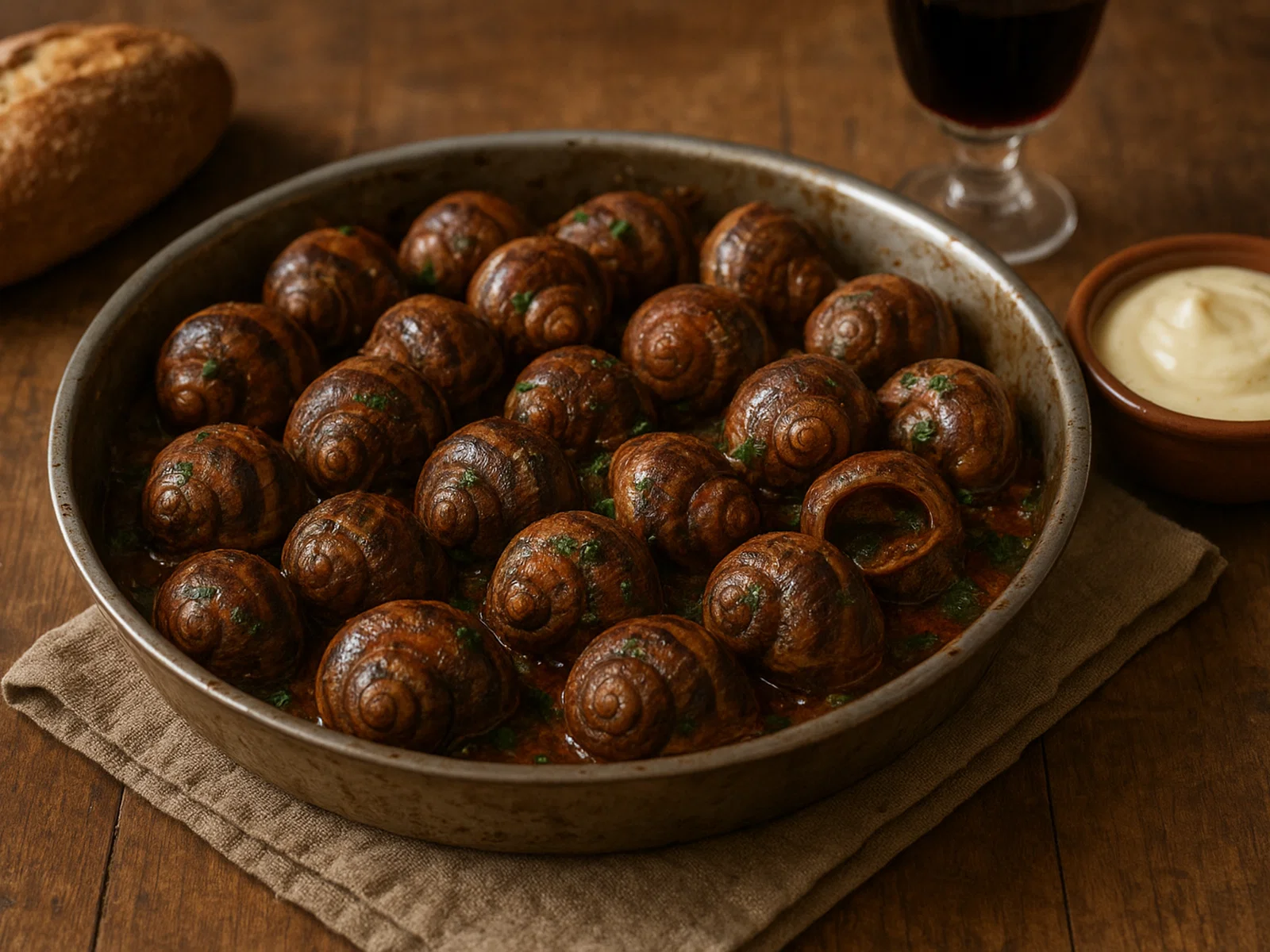 Caracoles a la Llauna (Katalanische Blechschnecken mit Alioli)
