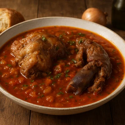 Capipota – Geschmorter Kalbskopf und -fuß in Tomatensoße