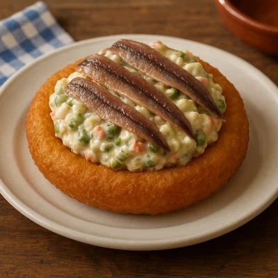 Marinera – Spanischer Brotring mit Russischem Salat und Sardellen