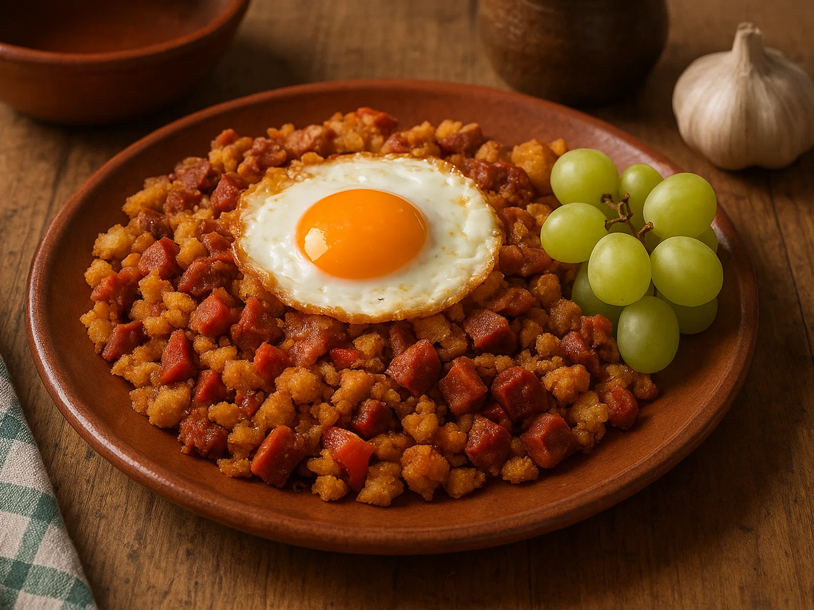 Migas Aragonesas – Spanische Brotkrümel mit Chorizo und Trauben