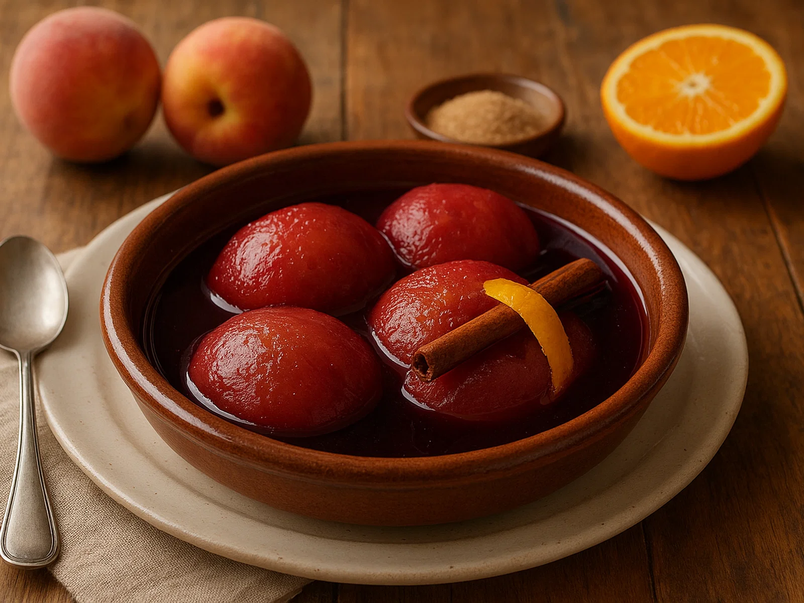 Melocotón con vino – Spanische Pfirsiche in Rotwein