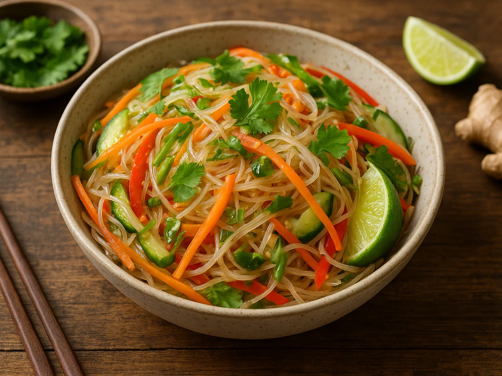 Asiatischer Glasnudelsalat mit Limette, Ingwer und Koriander
