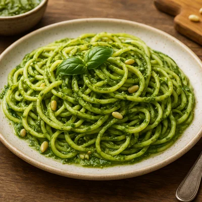 Zucchini‑Nudeln mit Basilikum-Pesto