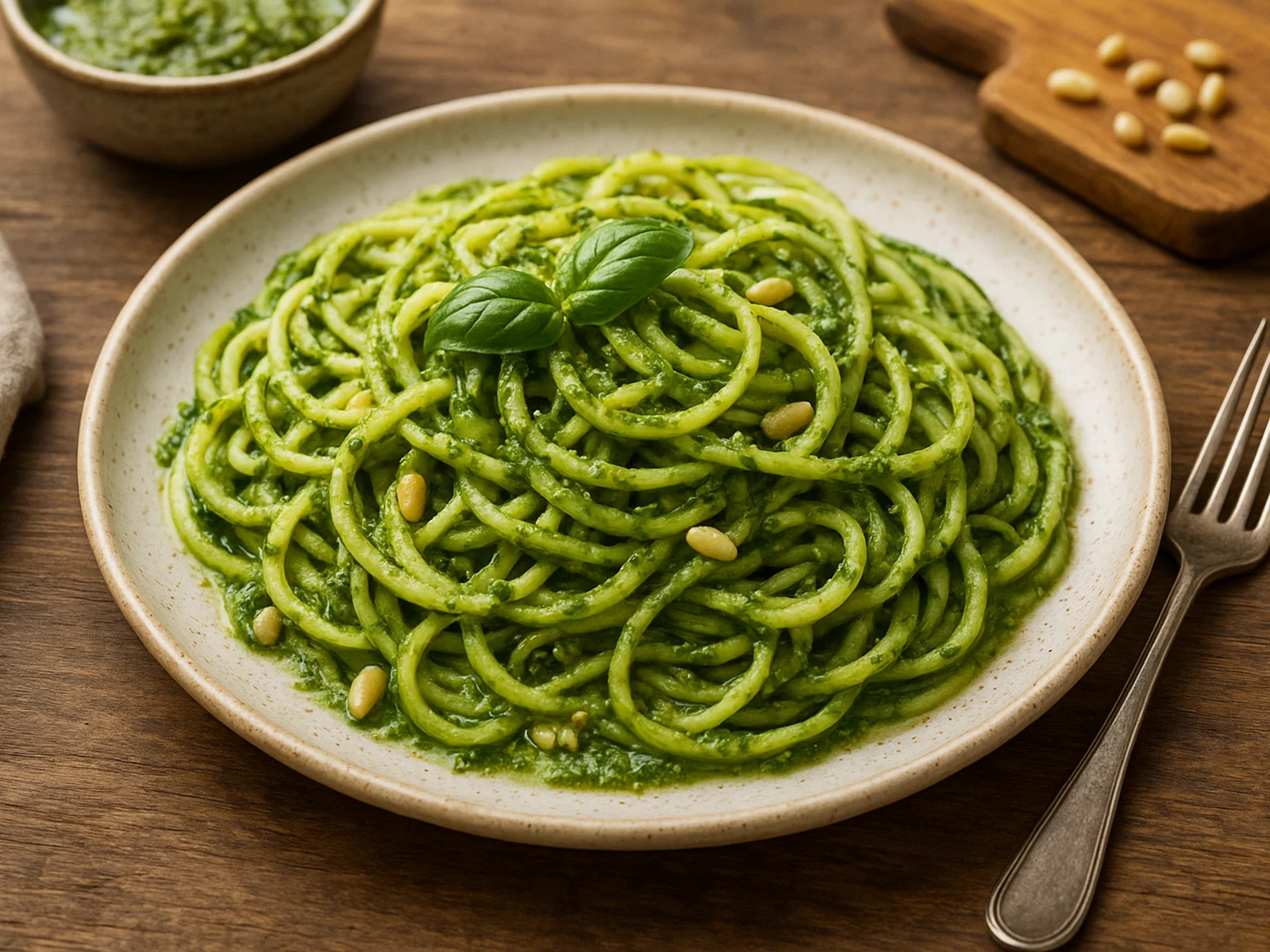 Zucchini‑Nudeln mit Basilikum-Pesto
