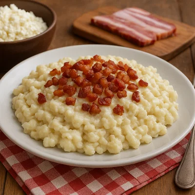 Bryndzové Halušky – Slowakische Kartoffelklößchen mit Schafskäse und Speck