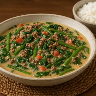 Tinaktak – Rinderhack in Kokos-Tomatensauce mit grünen Bohnen