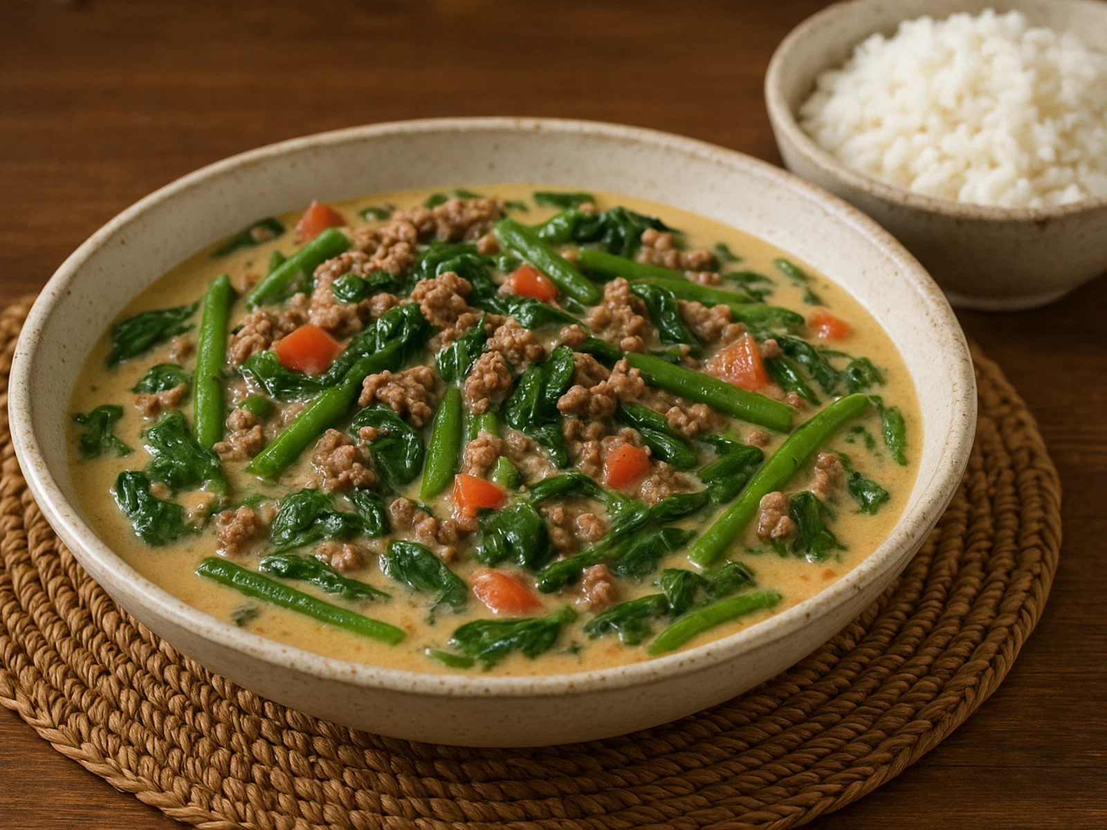 Tinaktak – Rinderhack in Kokos-Tomatensauce mit grünen Bohnen