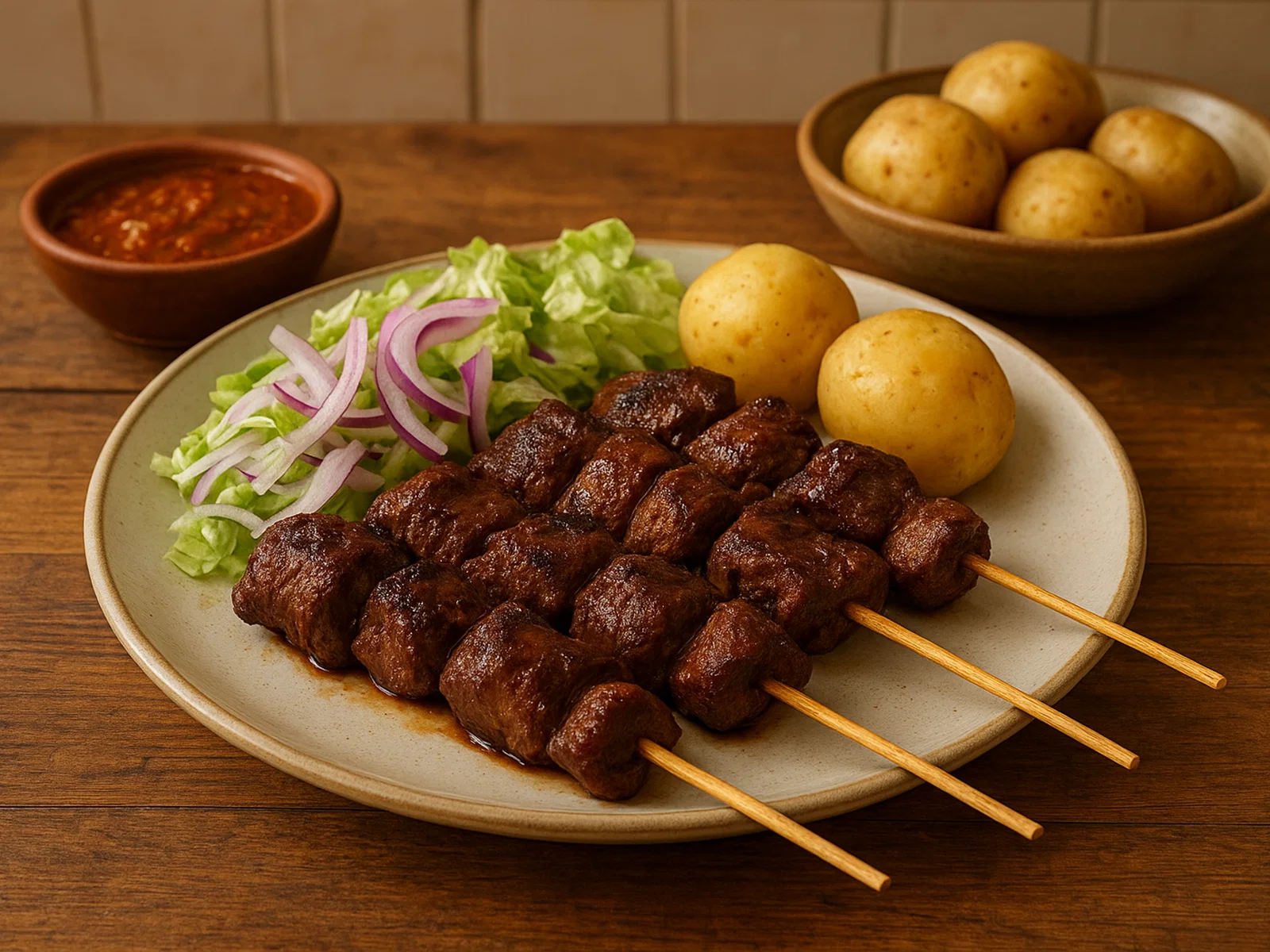 Peruanische Anticuchos vom Rinderherz