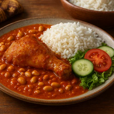 Akpan – Nigerianisches Hähnchen in würziger Tomaten-Kokos-Erdnusssauce mit Reis