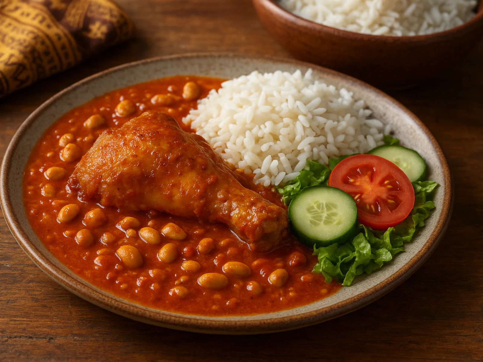 Akpan – Nigerianisches Hähnchen in würziger Tomaten-Kokos-Erdnusssauce mit Reis