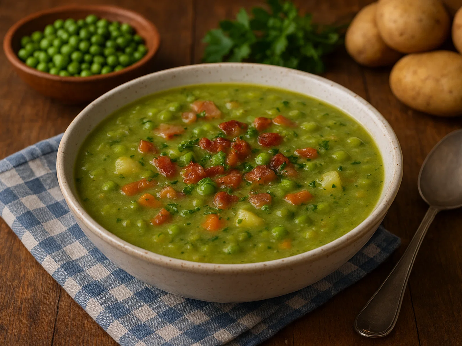 Herzhafte Erbsensuppe mit Speck