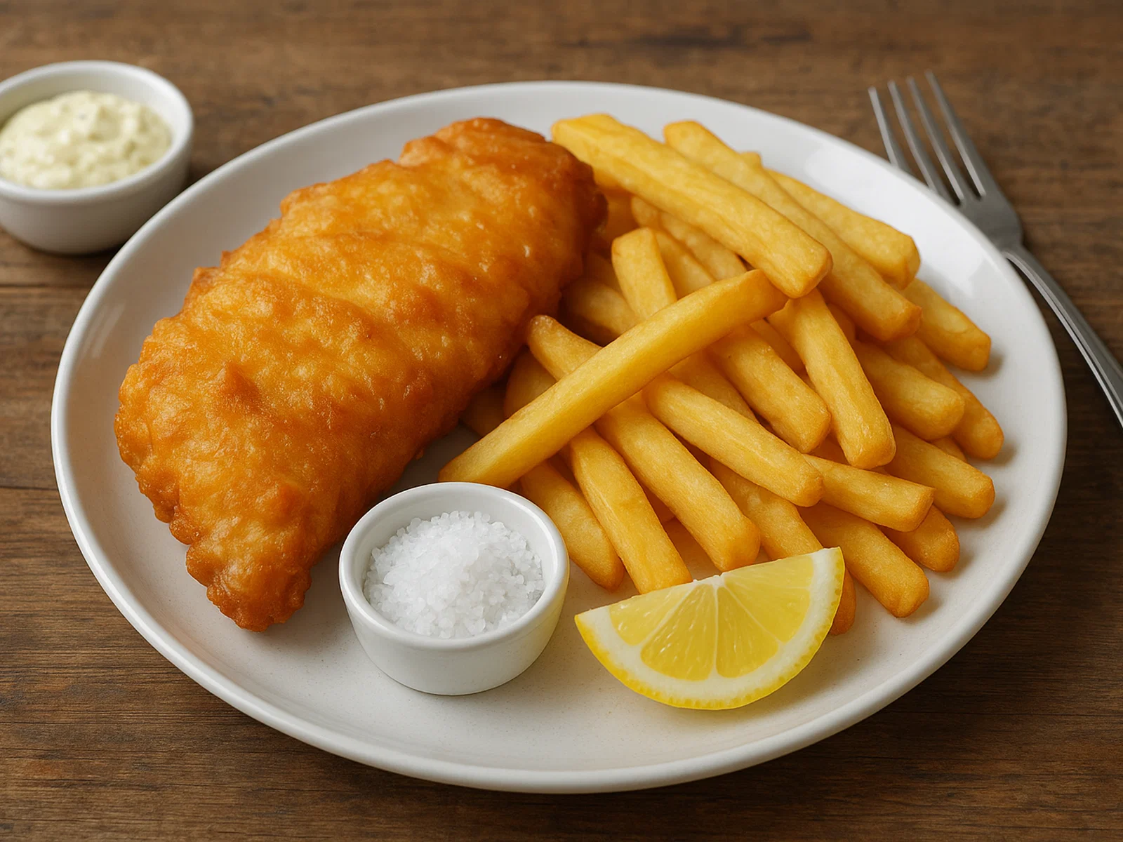 Klassische British Fish and Chips mit Bierteig