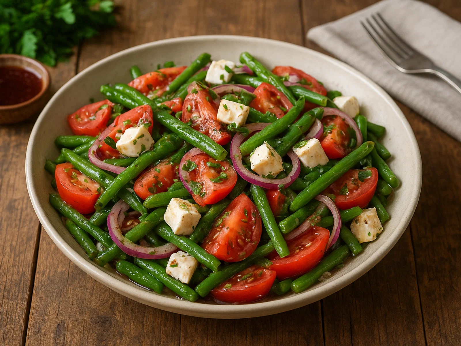 Griechischer Bohnensalat mit Rotweindressing