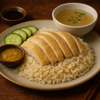 Hainanese Hühnerreis mit Ingwer-Knoblauch-Sauce