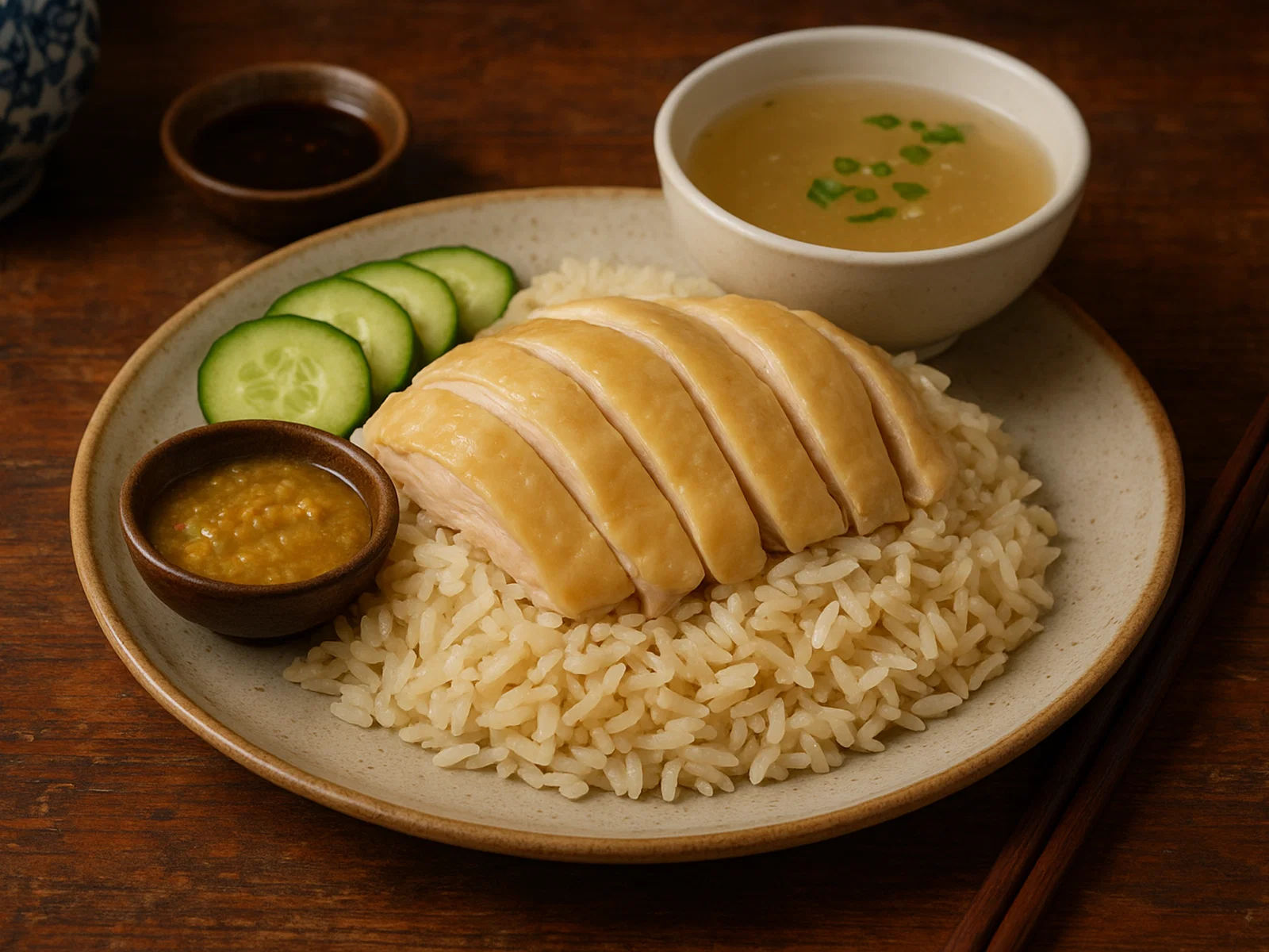 Hainanese Hühnerreis mit Ingwer-Knoblauch-Sauce
