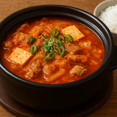 Kimchi Jjigae – Koreanischer Kimchi-Eintopf mit Schweinefleisch und Tofu
