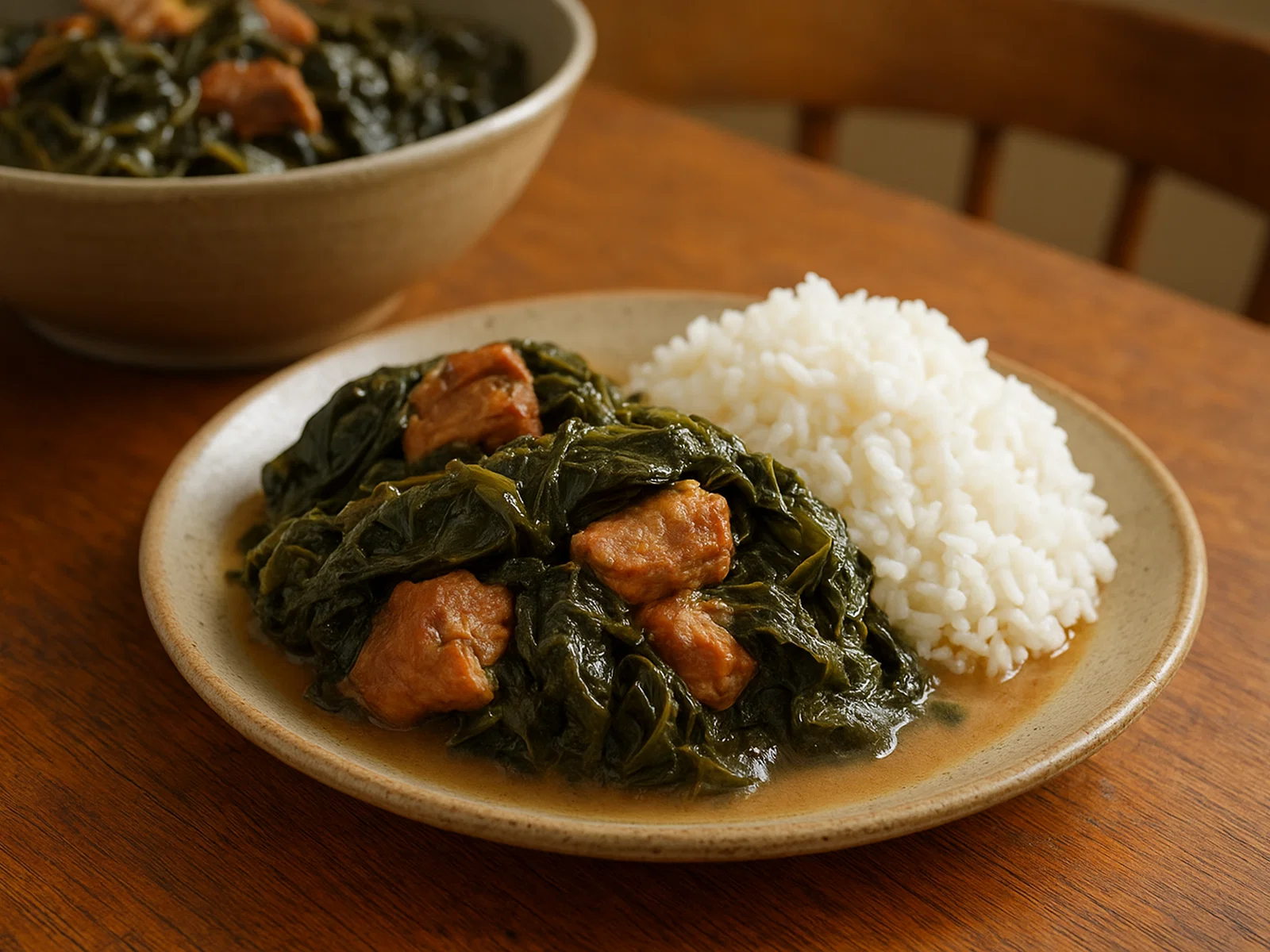 Hawaiianisches Luʻau mit Schweinefleisch, Taro-Blättern und Kokosmilch