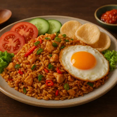 Nasi Goreng – Indonesischer Gebratener Reis mit Hähnchen